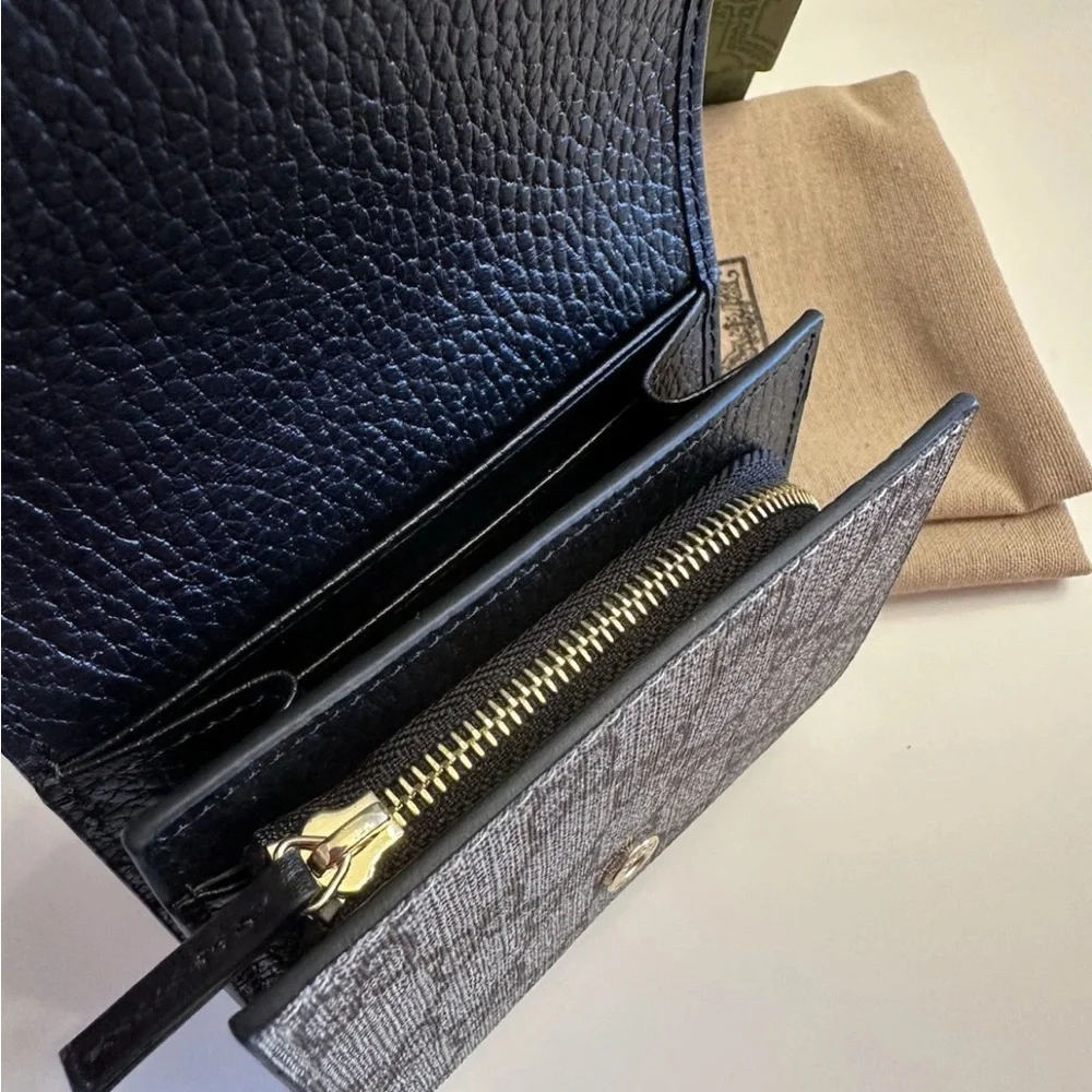 Gucci GG Marmont Black and Brown Leather Monogram Wallet